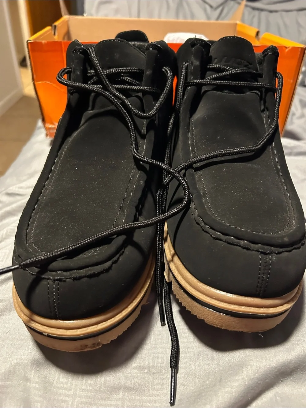Lugz Black Chukka Boots with Tan Lug Sole